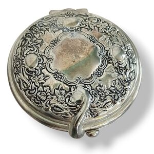 Vintage Art Noveau Antique Silver Compact Mirror Mid Century Coquette Elegant